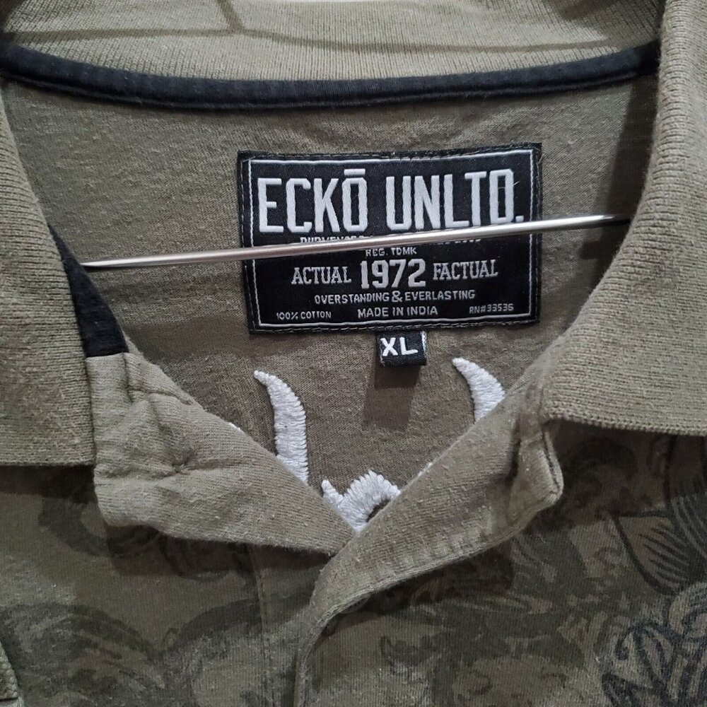Rare Y2K Ecko Unlimited Polo Shirt Mens XL Military Patch Rhino green Embroidery - Picture 6 of 9